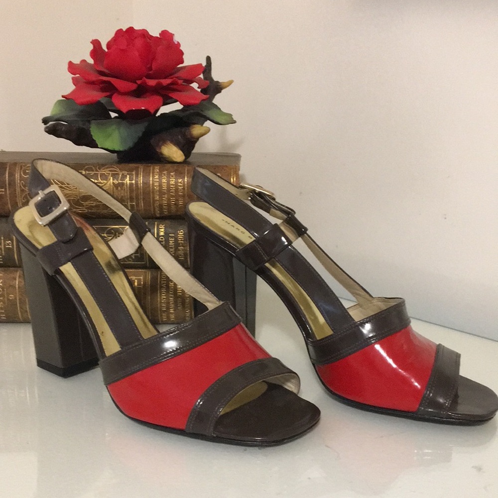 Marc Jacobs Red & Brown High Heel Sandals Size 8 1/2